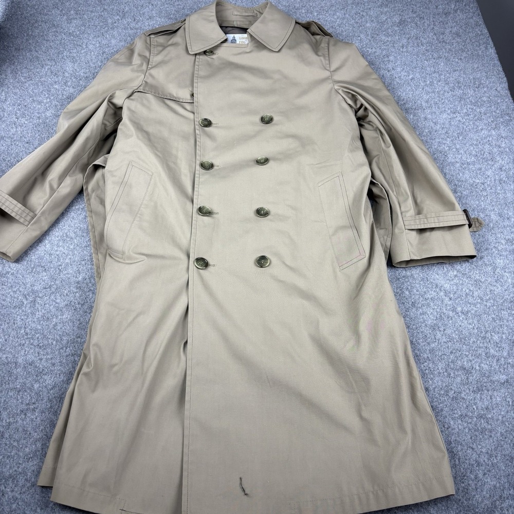 Vintage London Fog Trench Coat Mens 40R Beige Tan Belted Lined‎ USA Classic Coat